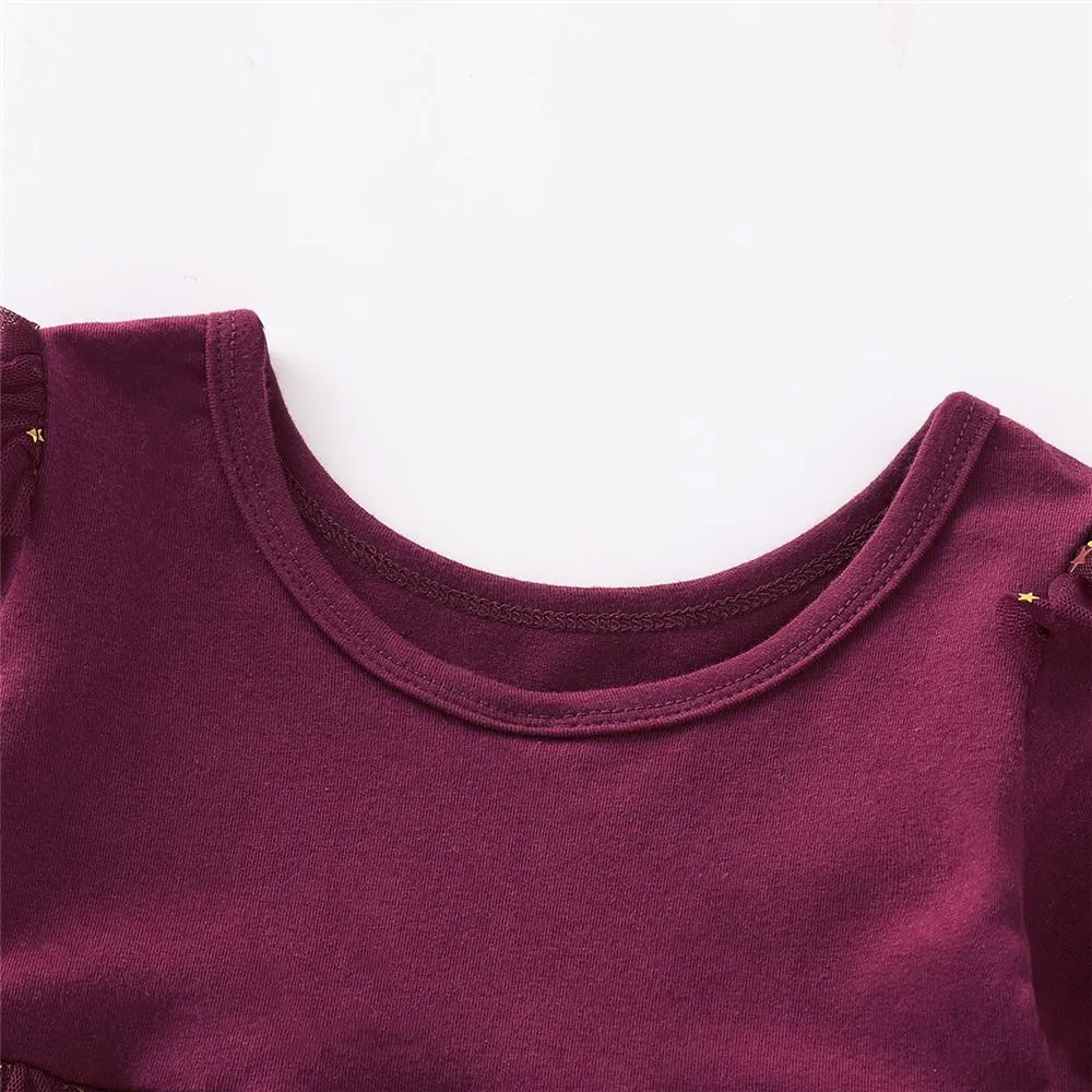 Girls Solid Long-Sleeve Mesh Dress Girls Wholesale Dresses