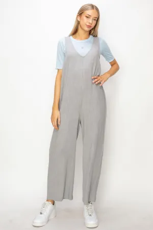 Gray Linen Sleeveless Jumpsuit