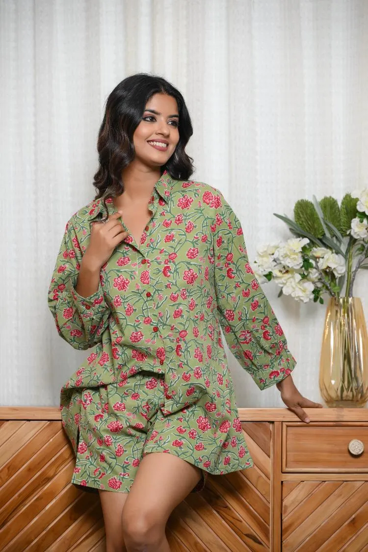 Green Floral Cotton Shirt