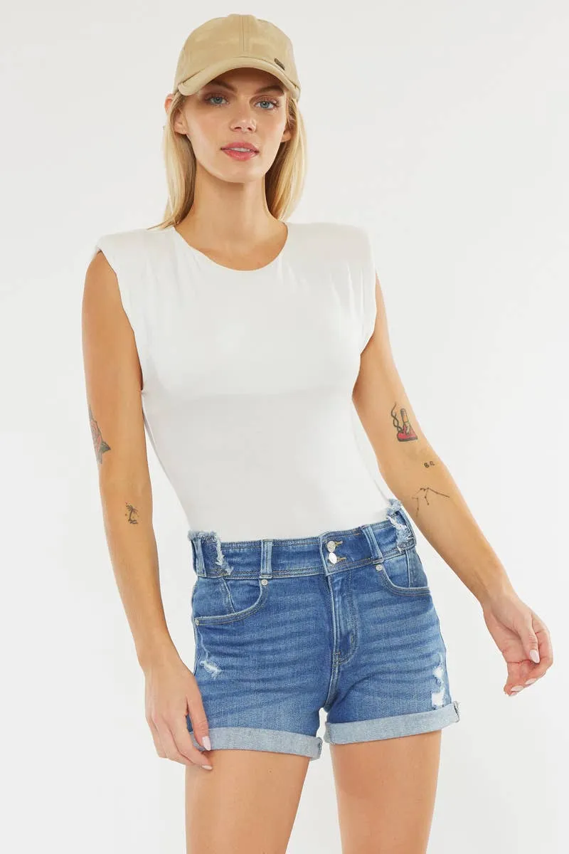 High Rise Folded Denim shorts