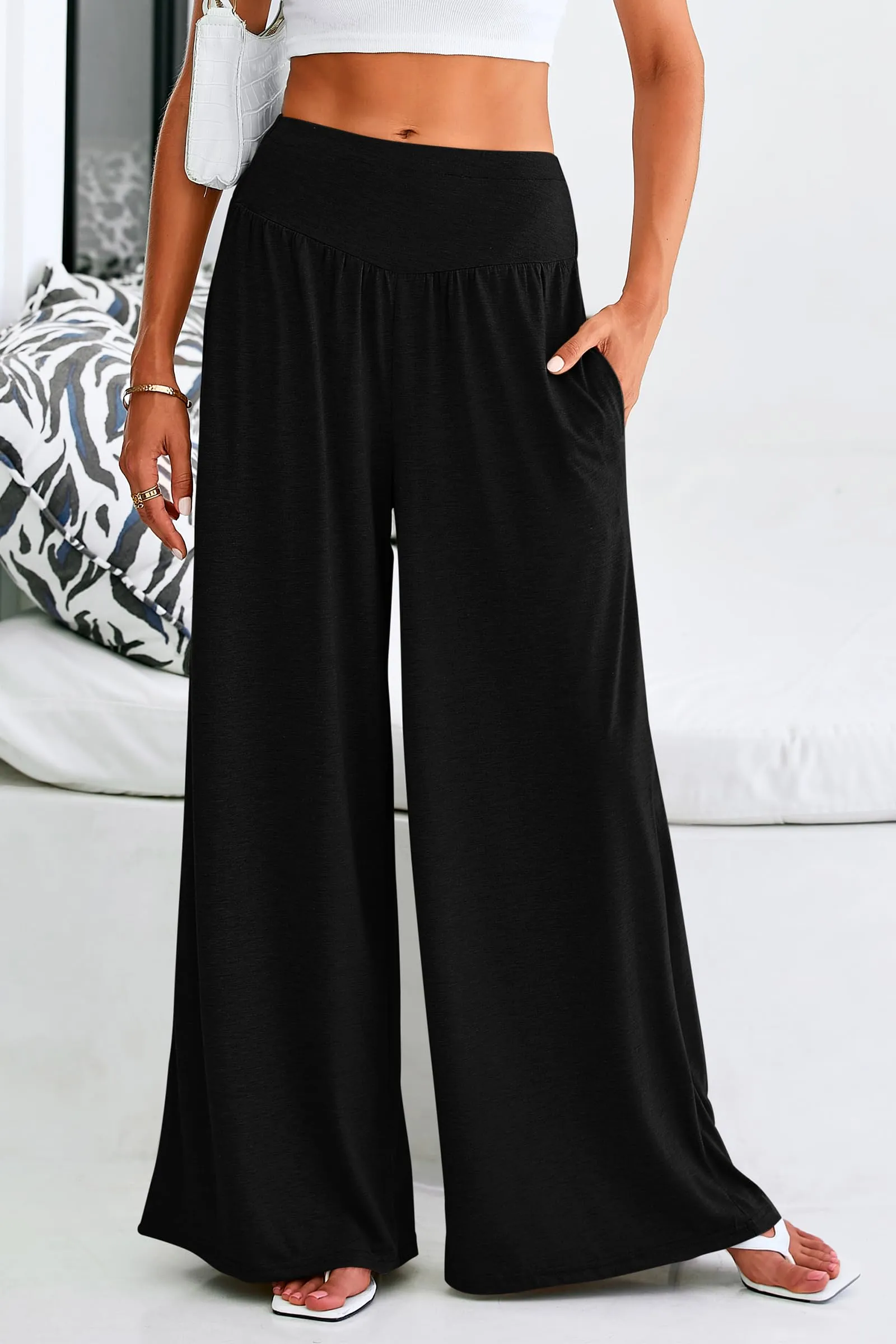 High-Waisted Flowy Palazzo Pant With Pockets