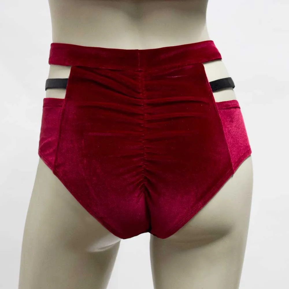 High Waisted Monroe Cutout Sexy Short- Cherry Red Velvet