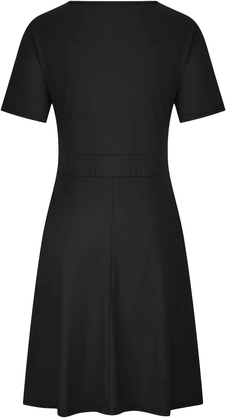 hlysgo Plus Size Dresses for Women Casual Slim Fit Wrap V Neck Short Sleeve Mini Dress Ladies A-Line Flowy Knee Length Dress