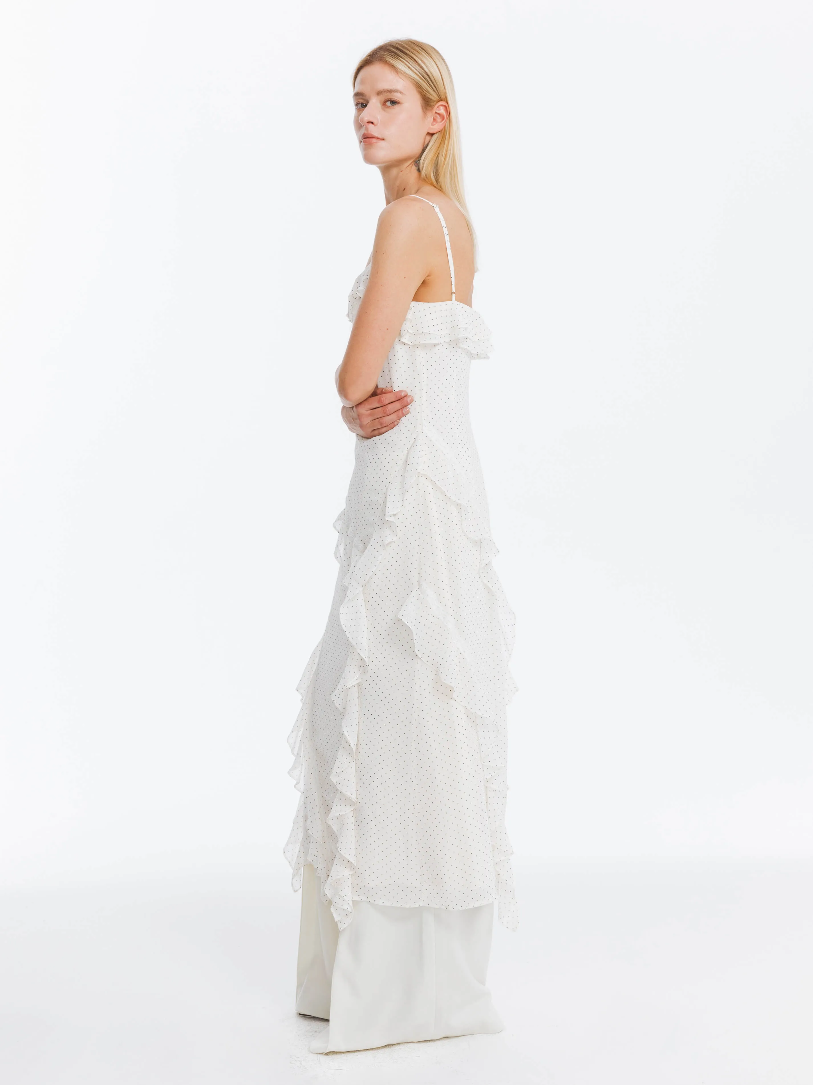 Irregular Ruffled Polka Dot Sling Skirt