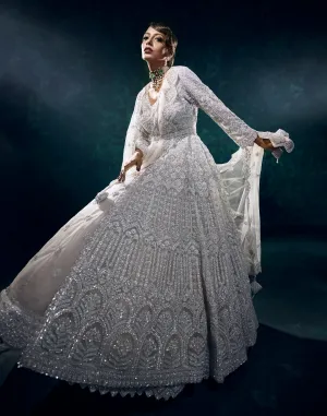 Ivory Bridal Lehenga Set In Hand Work Embroidery