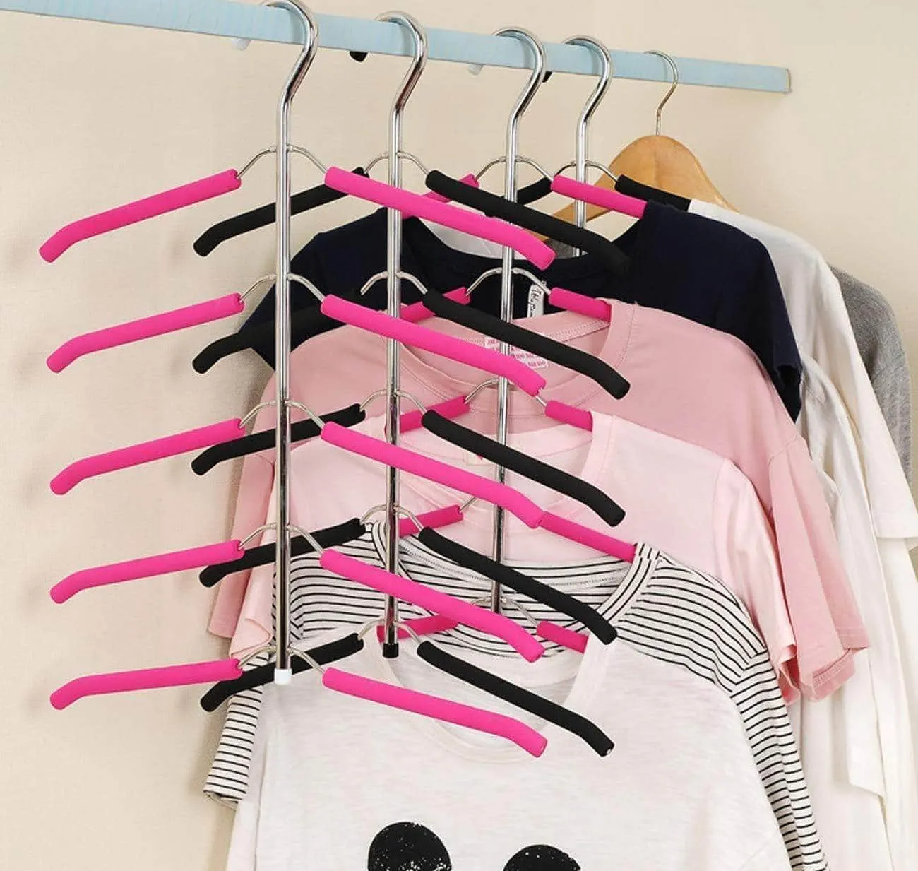 JERY Clothes Hangers Multi Layer Clothes Rack Closet Multifunctional Hanger Seamless Slip-Resistant Clothes Hanging Household Hangers (Black)