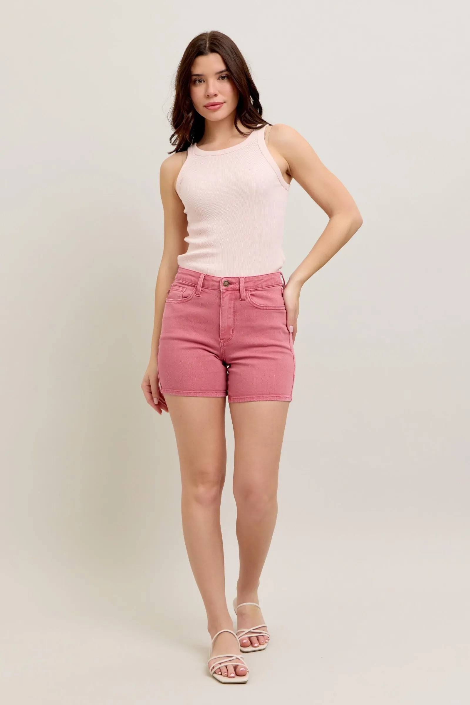 Judy Blue High Waist Rose Garment Dyed Shorts