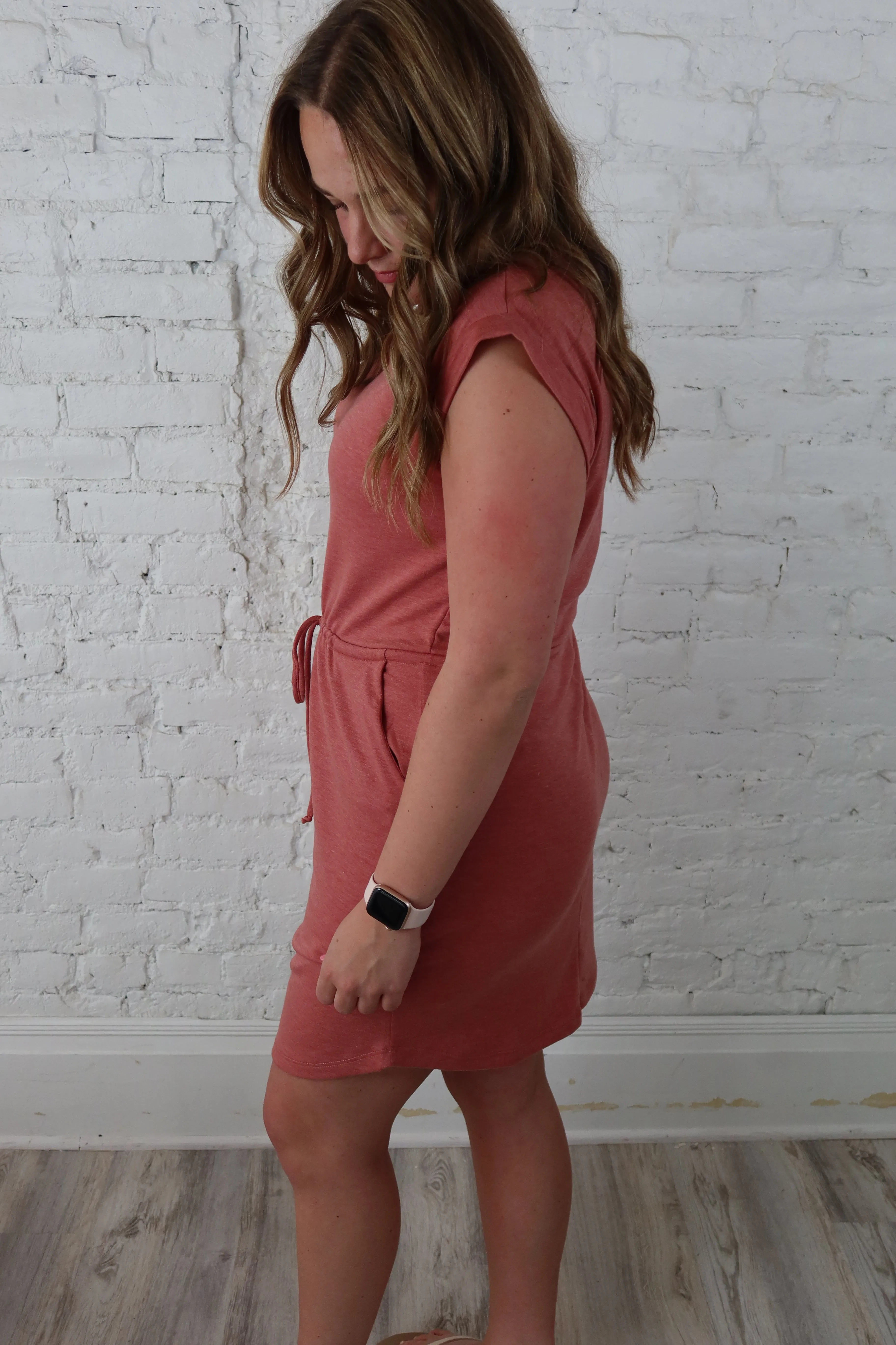 Let's Go Cap Sleeve Drawstring Dress