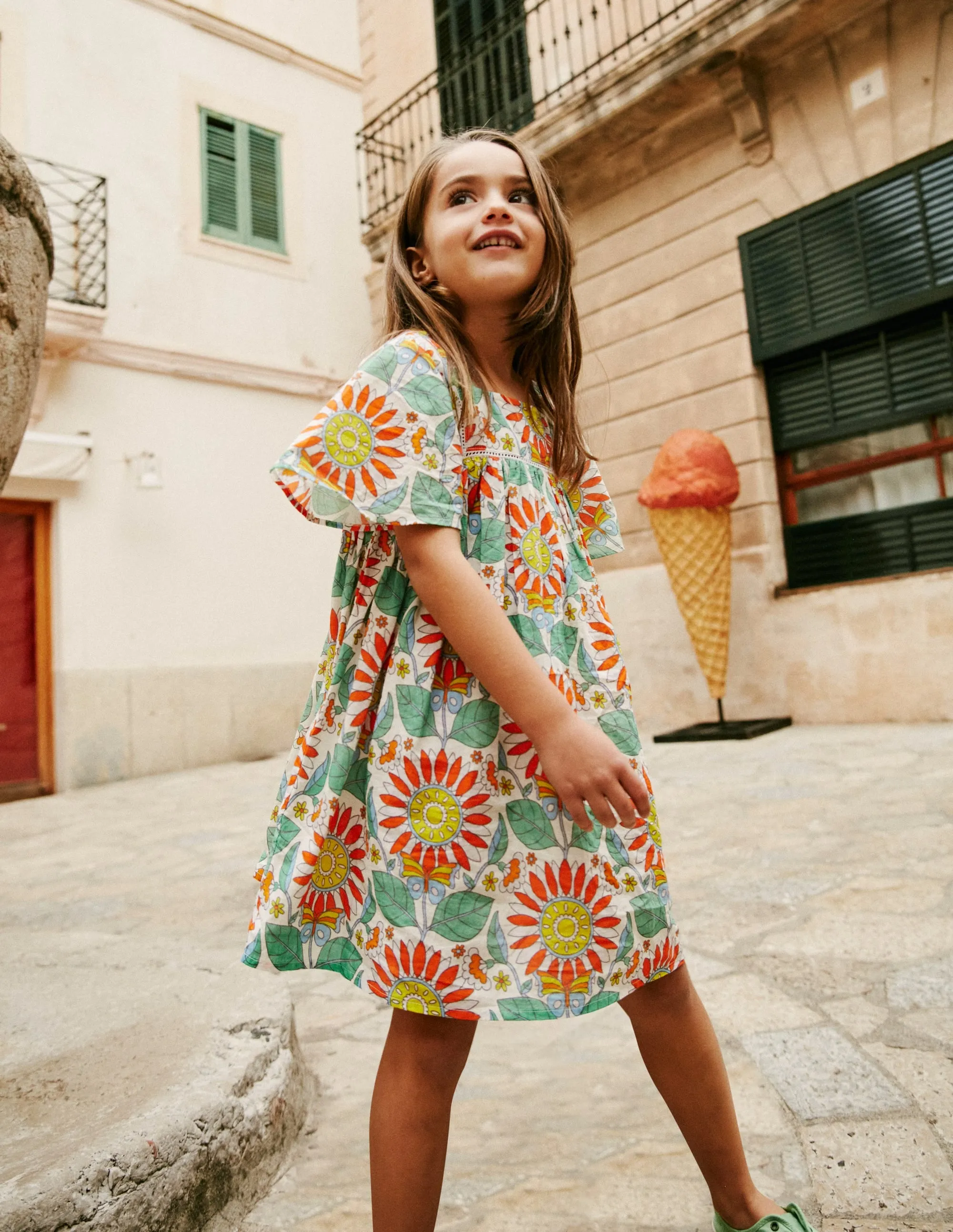 Lightweight Holiday Dress-Multi Daisy Vine
