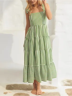 LilaBelle Striped Maxi Dress with Layered Skirt  Lightweight Elegance for All Seasons