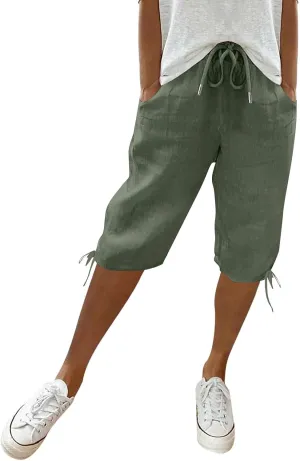 Linen Shorts for Women Lightweight Shorts High Waisted Casual Summer Drawstring Beach Vacation Outfit