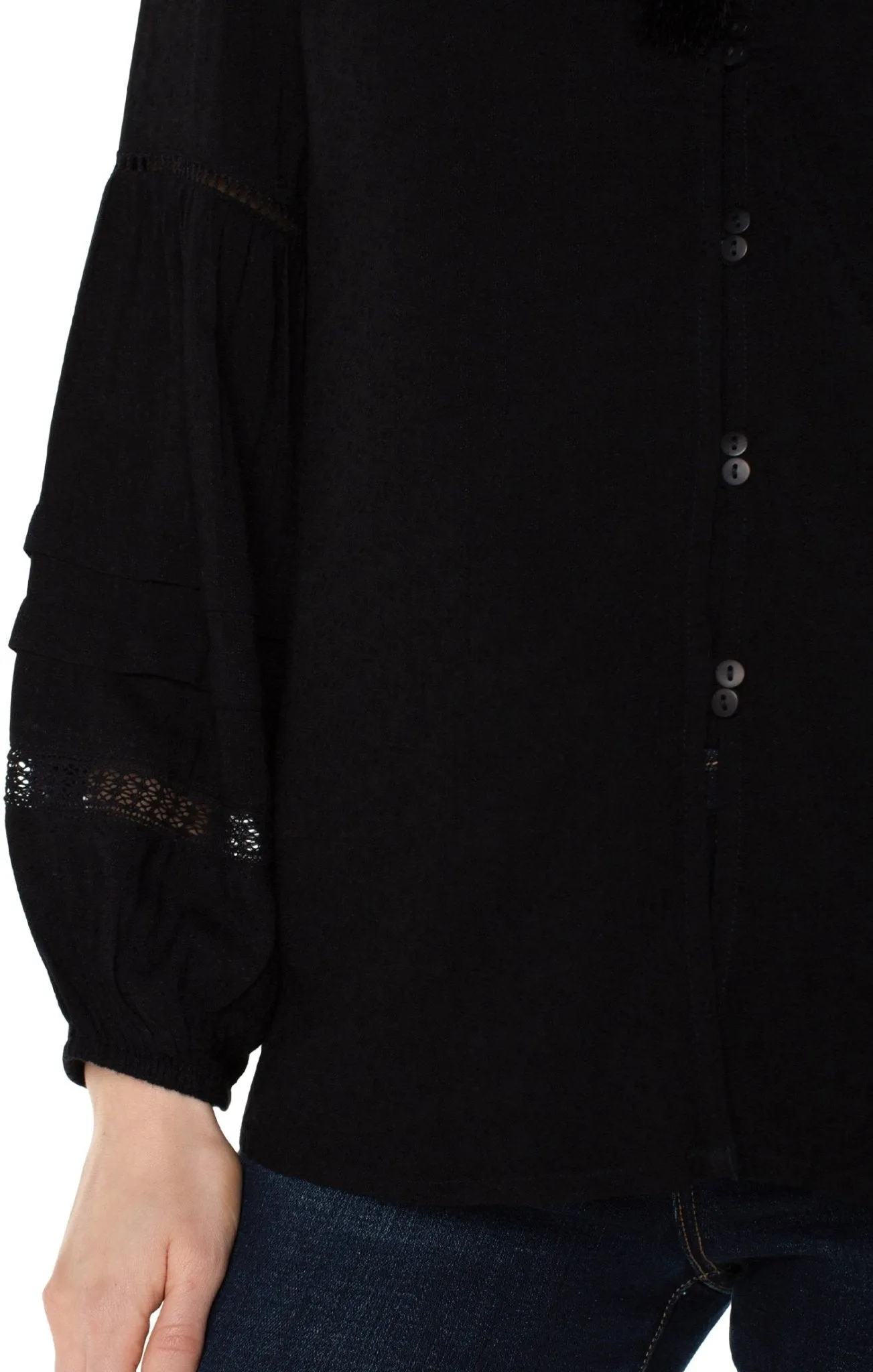 Liverpool V-Neck Long Sleeve Popover Shirred Blouse