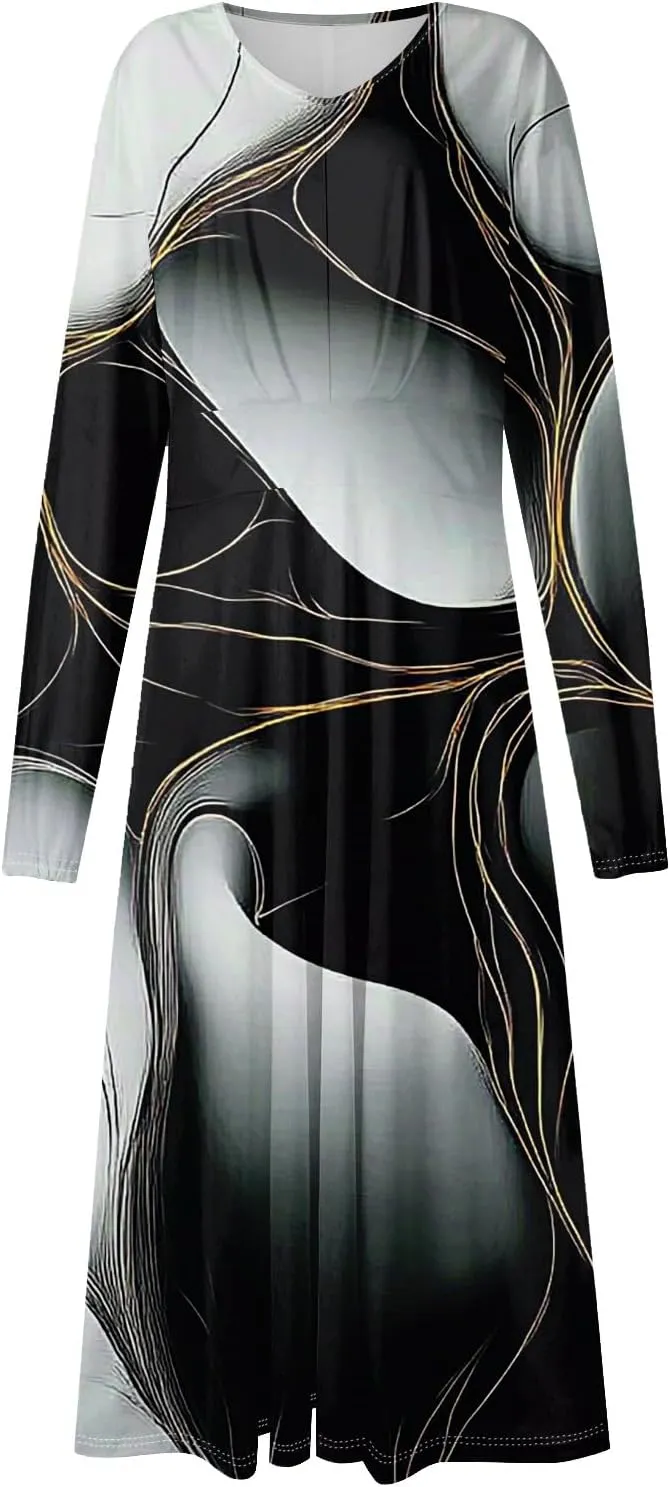 Long Sleeve Dress Women Midi Spring V Neck Puff Sleeve Wrap Dress Floral Graphic High Waist Ruched Dresses Party Dress