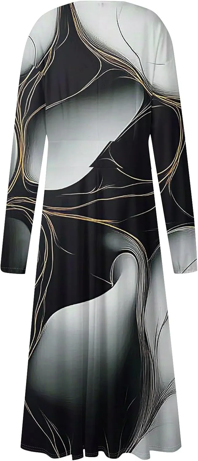 Long Sleeve Dress Women Midi Spring V Neck Puff Sleeve Wrap Dress Floral Graphic High Waist Ruched Dresses Party Dress
