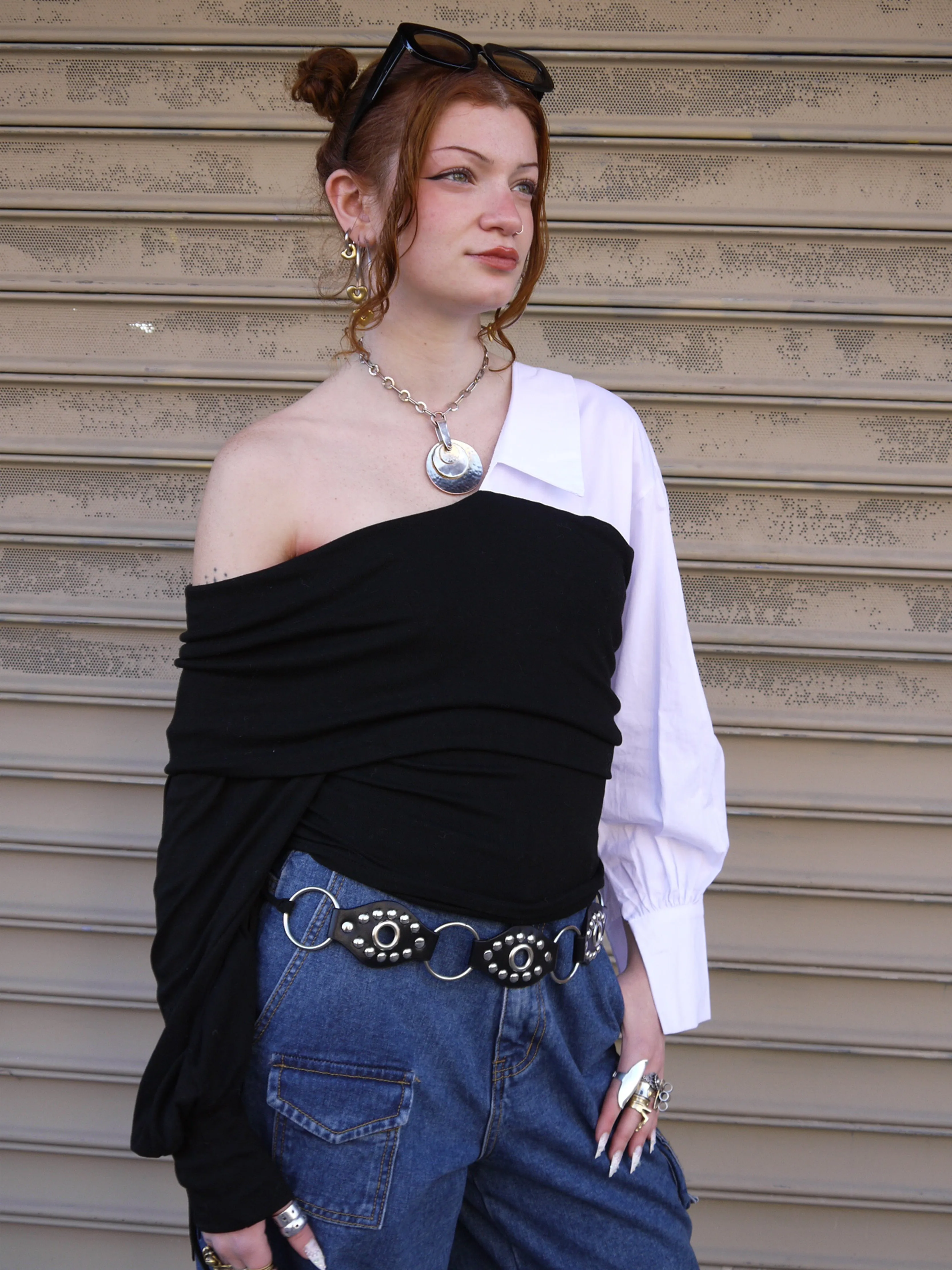 long slv combo blouse