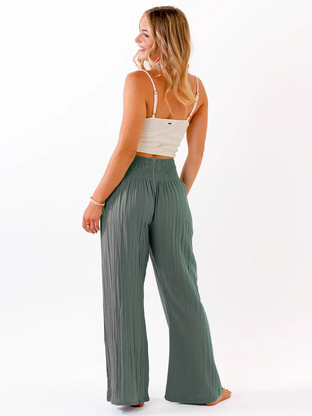 LOTUS AND LUNA WIDE LEG COTTON PANTS SAGE NEW!