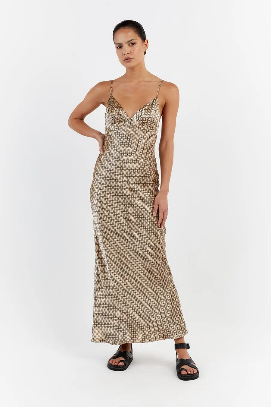 LOU SWIRL SATIN MAXI DRESS