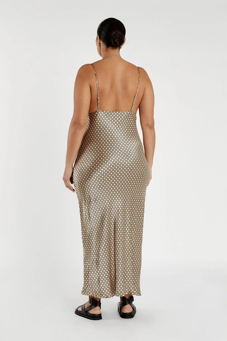 LOU SWIRL SATIN MAXI DRESS