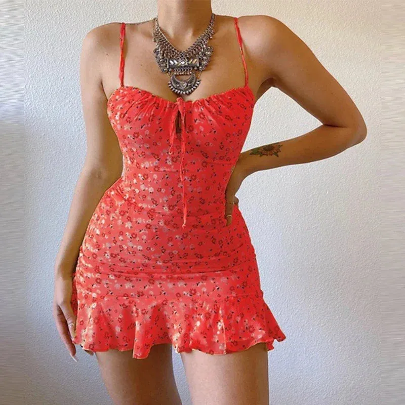 LVSANW Women's Sexy Casual Home Small Floral Camisole Dress Summer Comfortable Skirt