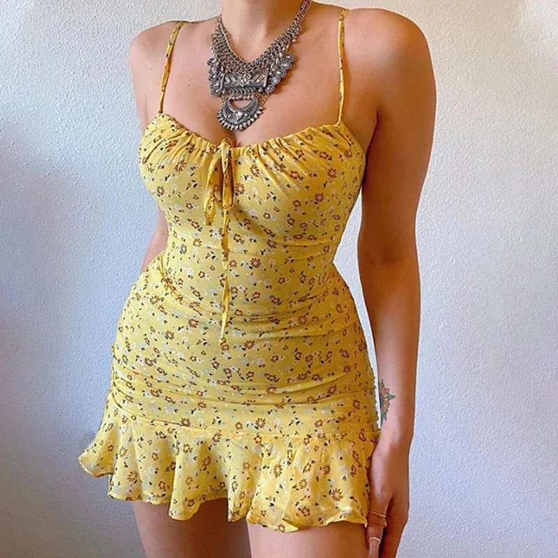 LVSANW Women's Sexy Casual Home Small Floral Camisole Dress Summer Comfortable Skirt