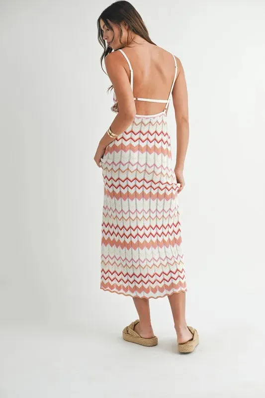MABLE Lightweight Pointelle Chevron Knit Maxi Dress