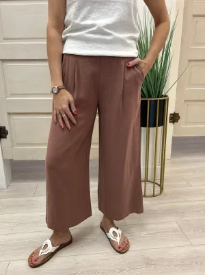 Marsala Flowy Cropped Linen Pant