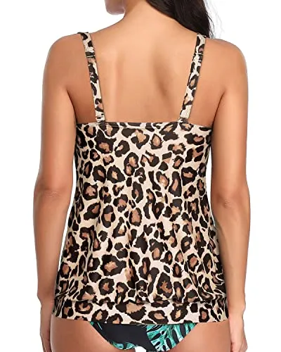 Modest And Elegant Blouson Swim Top For Women-Leopard