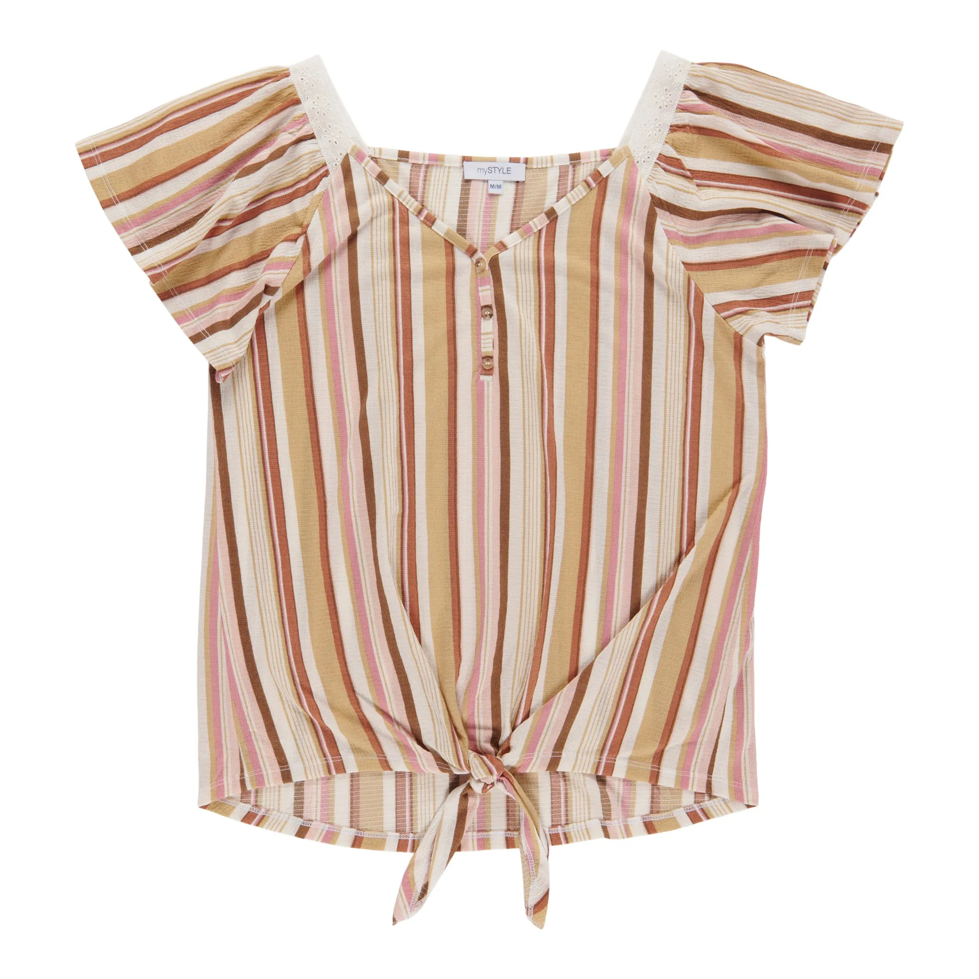 mySTYLE Women's Festival Tie-Front Short Sleeve Flutter Shirt