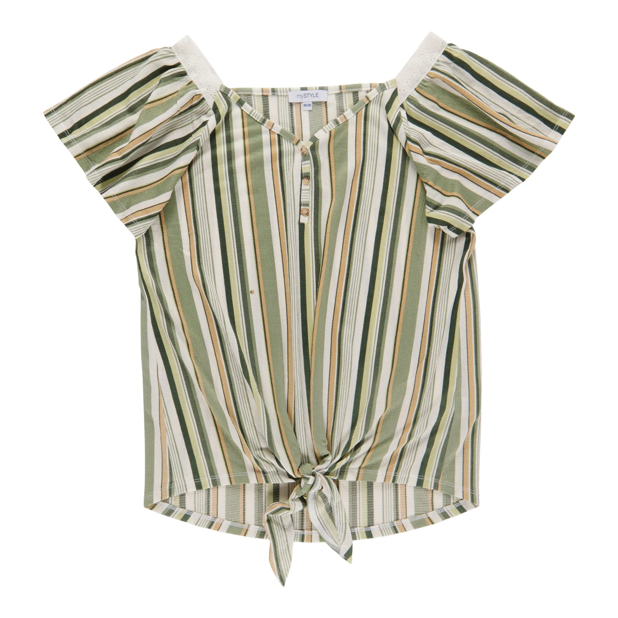 mySTYLE Women's Festival Tie-Front Short Sleeve Flutter Shirt
