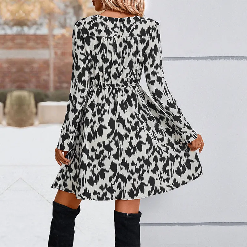 New Arrival Chic Leopard Print European and American Style Maxi Dress