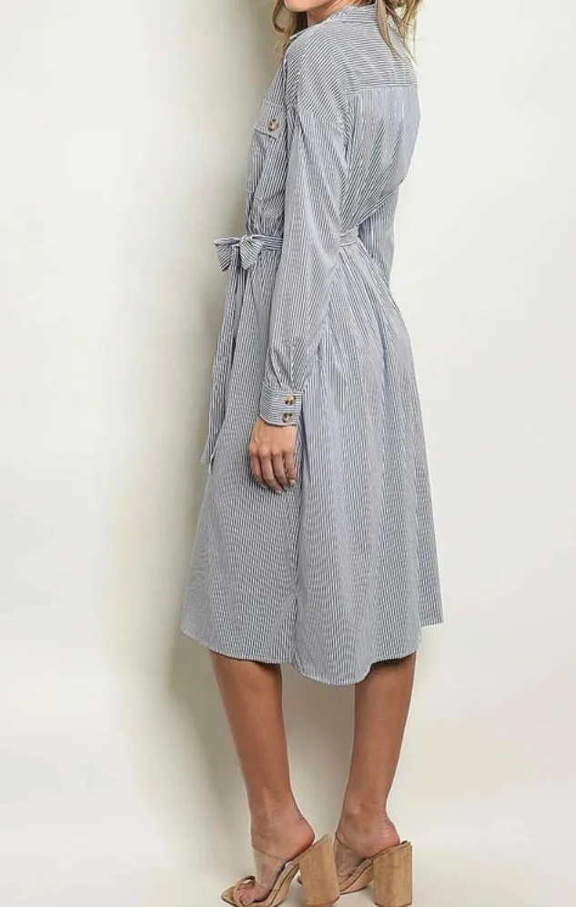 Nikki Button Dress- Navy & Taupe ** Clearance
