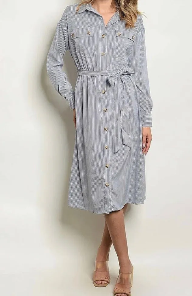 Nikki Button Dress- Navy & Taupe ** Clearance