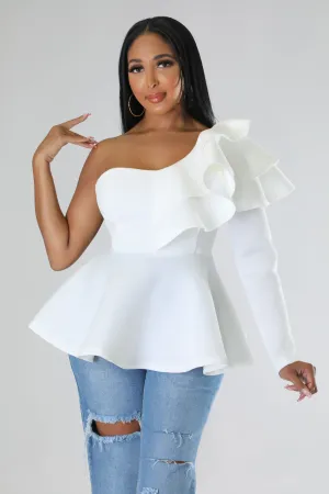 Off White One Shoulder Ruffle Blouse