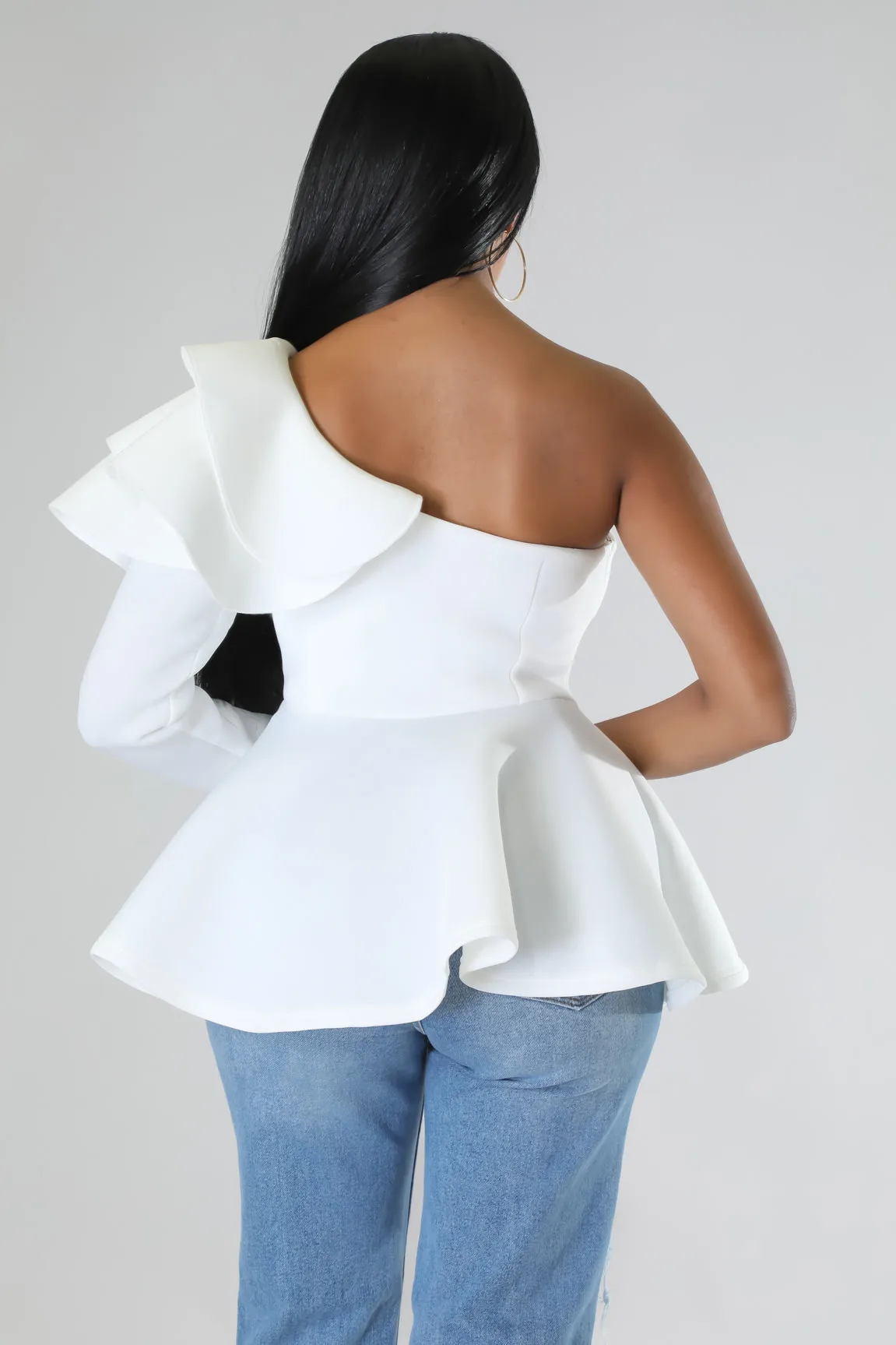 Off White One Shoulder Ruffle Blouse