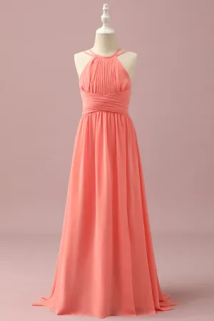 Orange Chiffon Halter Neck Junior Bridesmaid Dress