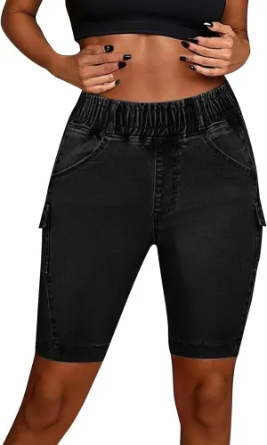 Outdoor Women's Stylish High Waisted Ruffled Vintage Denim Shorts