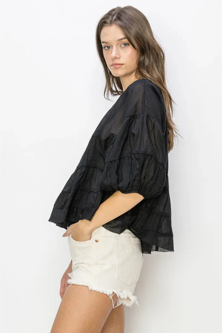 Payton Babydoll Blouse In Black