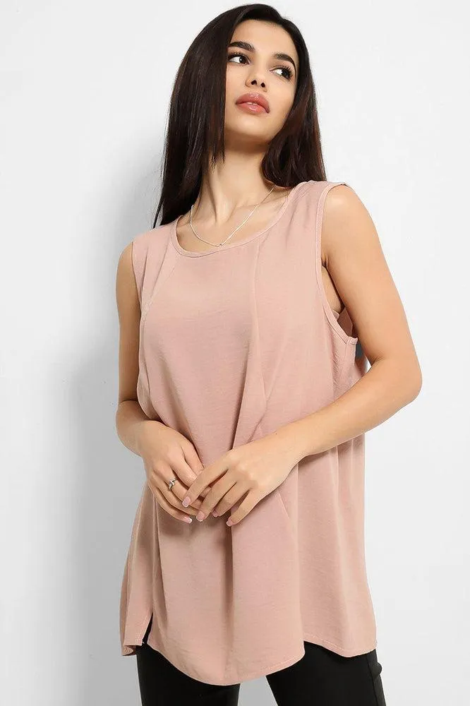 Peach Lightweight Crushed Crepe Sleeveless Top