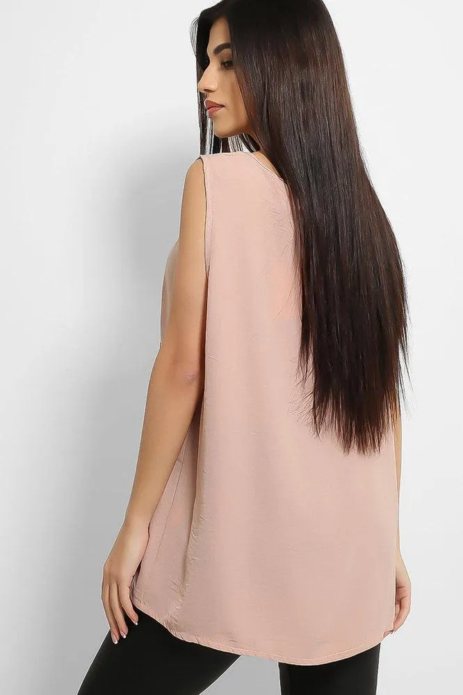 Peach Lightweight Crushed Crepe Sleeveless Top