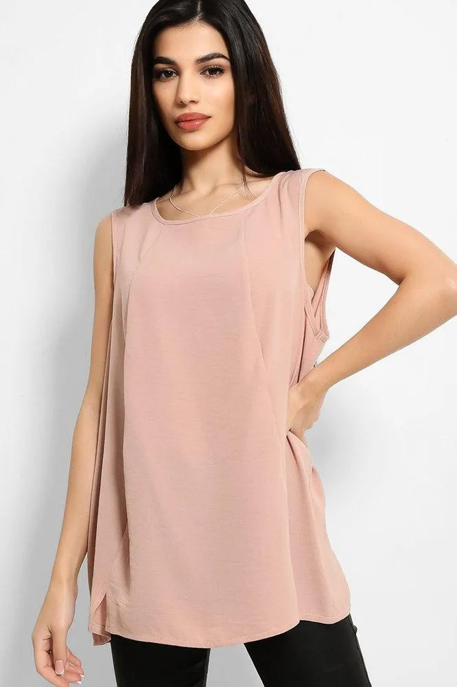 Peach Lightweight Crushed Crepe Sleeveless Top