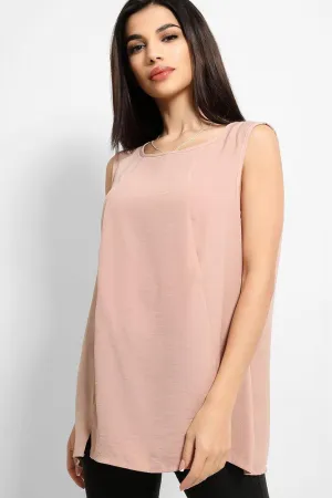 Peach Lightweight Crushed Crepe Sleeveless Top