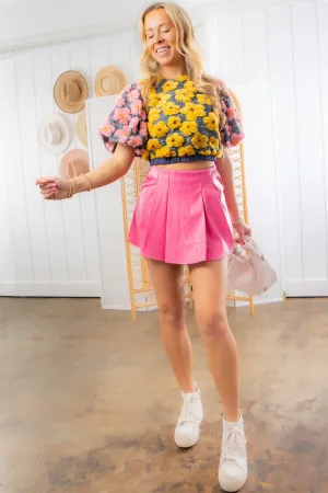 Pink As Always Faux Leather Pleated Mini Skort
