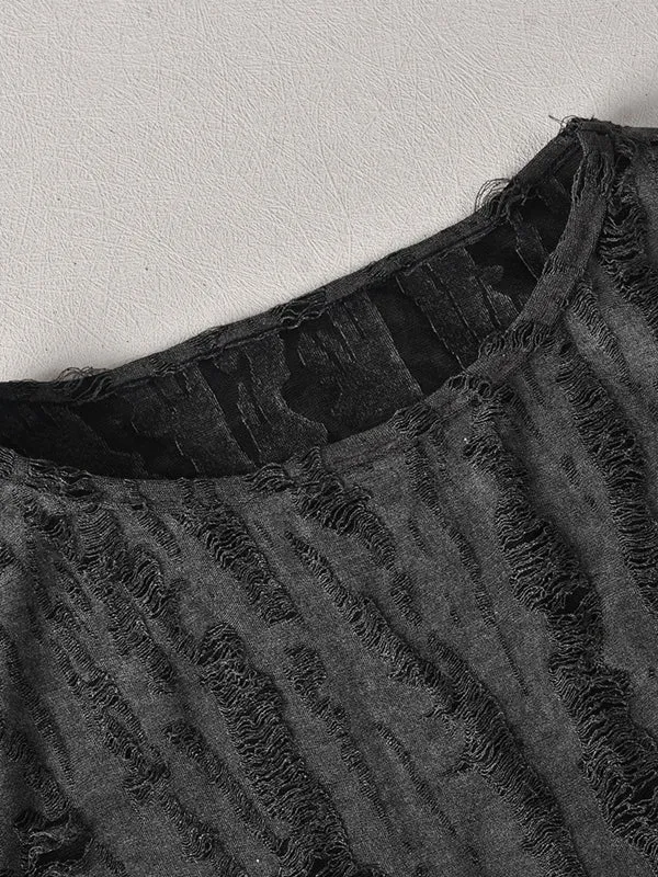 Plain Broken Holes Exposed Navel T-Shirt
