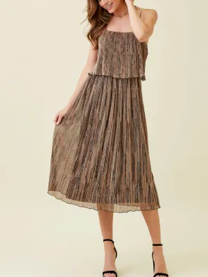 PLEATED GLITTER CAMI DRESS
