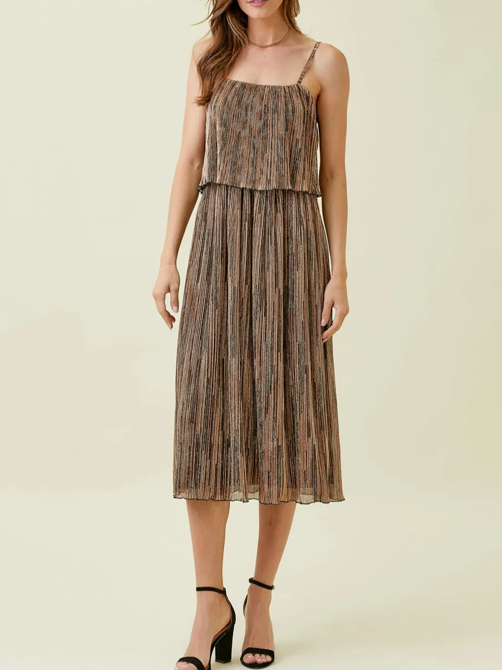 PLEATED GLITTER CAMI DRESS