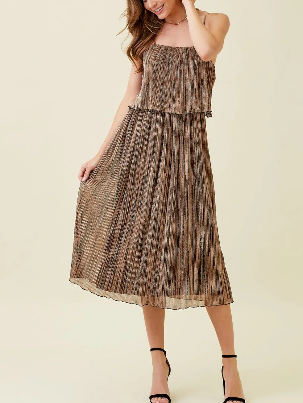 PLEATED GLITTER CAMI DRESS