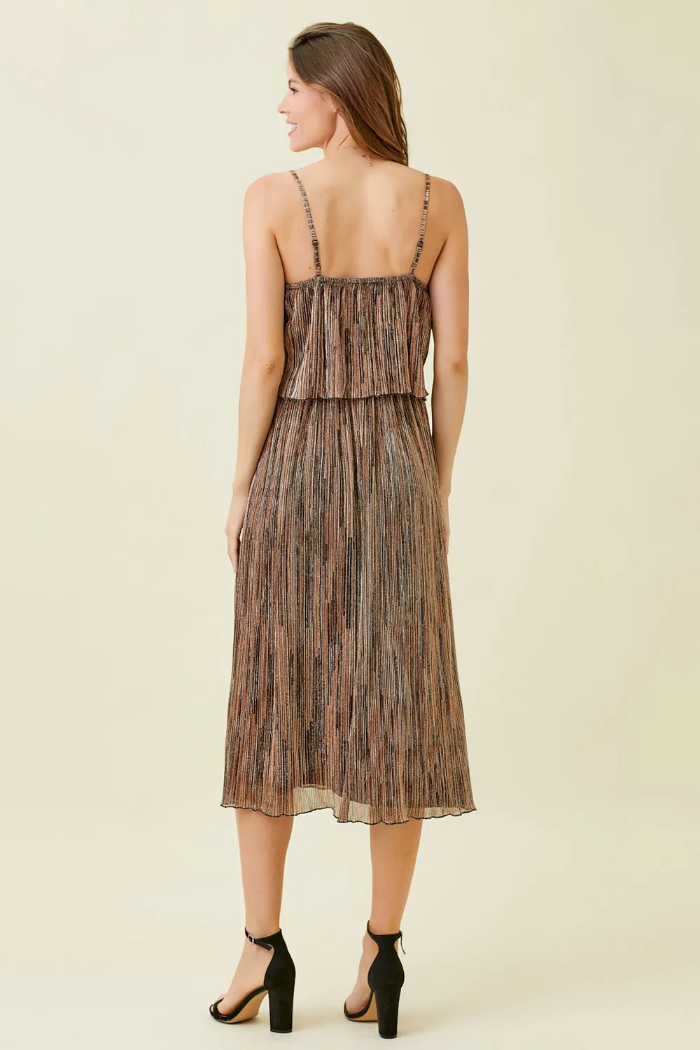PLEATED GLITTER CAMI DRESS
