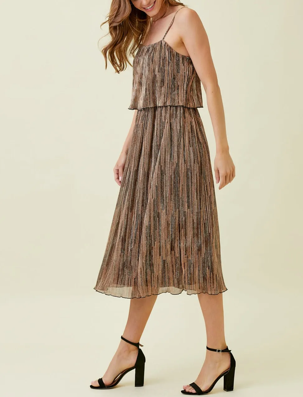 PLEATED GLITTER CAMI DRESS