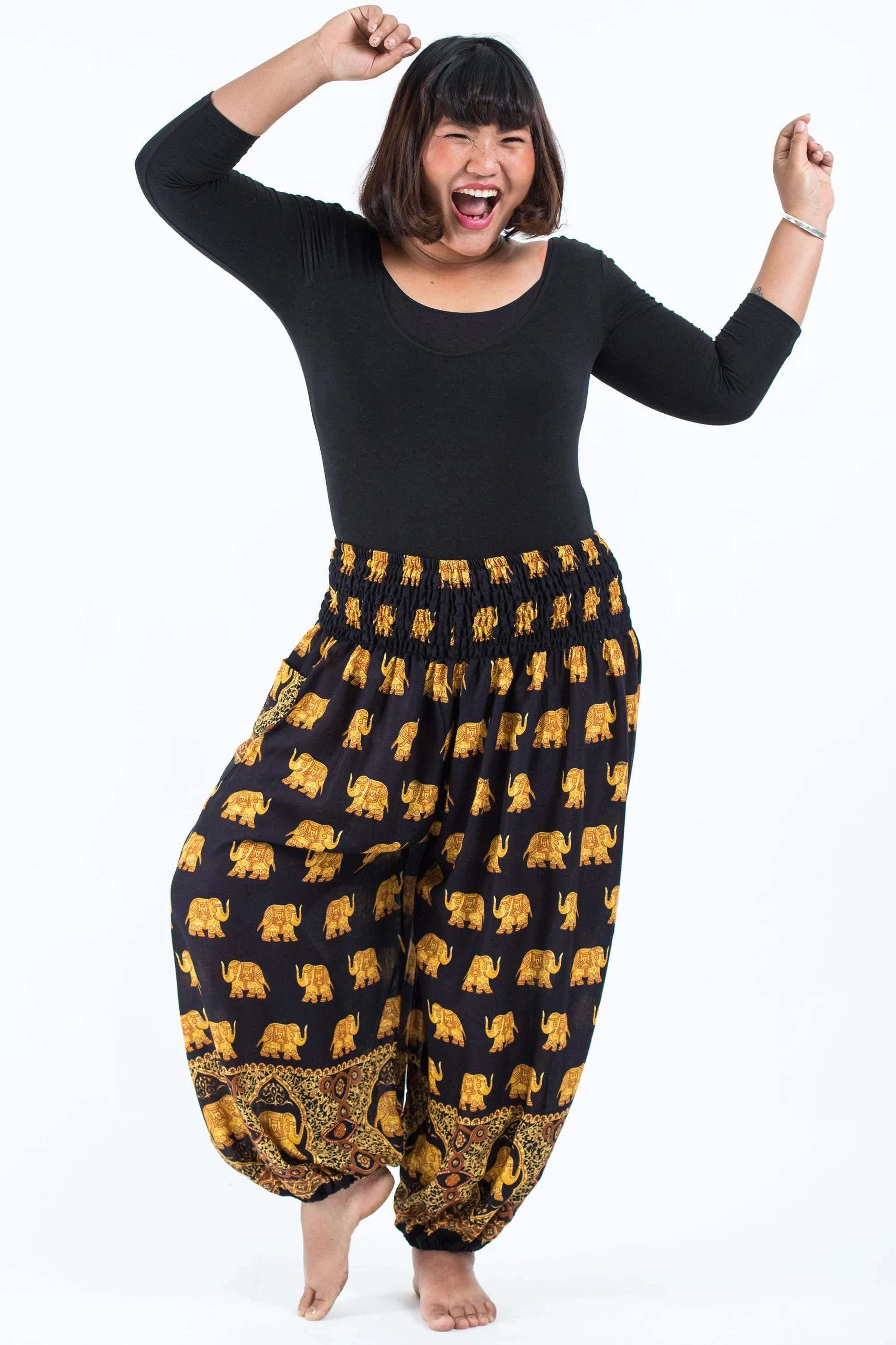 Plus Size Golden Elephant Women's Elephant Pants in Black