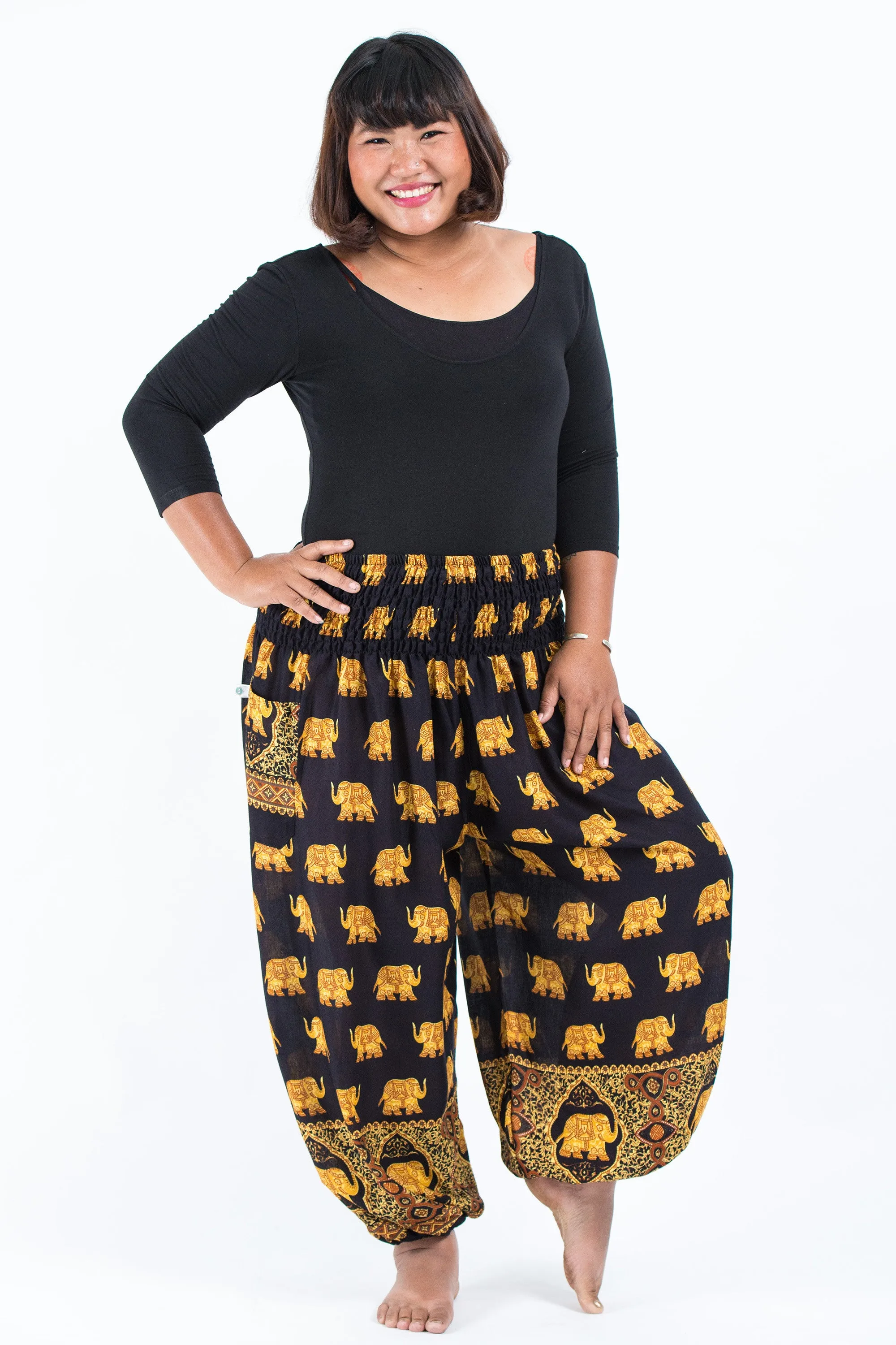 Plus Size Golden Elephant Women's Elephant Pants in Black